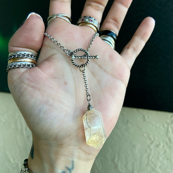 Y shape lariat necklace twisted cable round toggle clasp & light yellow citrine - Picture 8 of 10